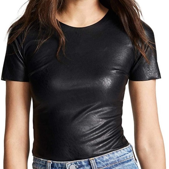 Commando Tops - Commando Faux Leather Short Sleeve Tee Bodysuit Small
